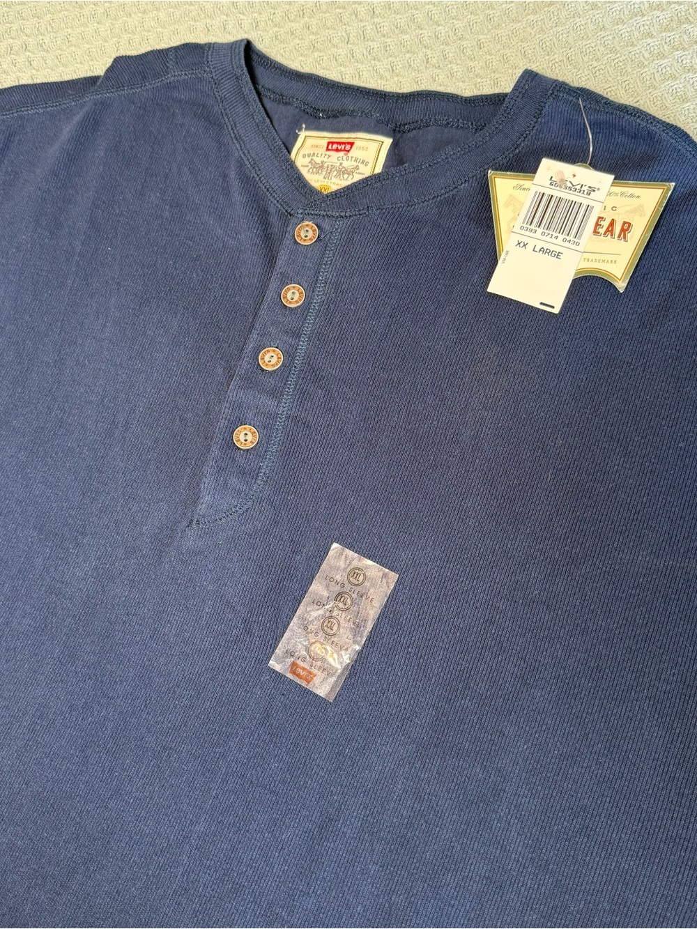 NWT Vintage 90s Levis Ribbed Henley Shirt Mens XXL Blue 1996 Streetwear NEW
